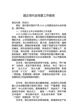 国企党代会工作报告