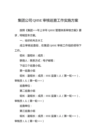 集团公司QHSE审核巡查工作实施方案