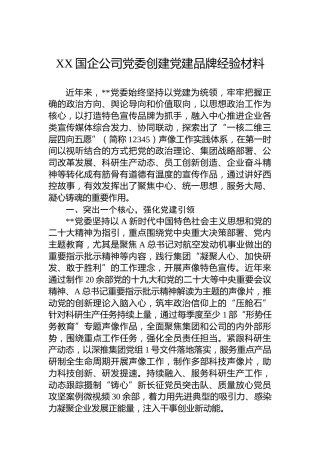 XX国企公司党委创建党建品牌经验材料