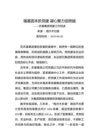 强基固本抓党建 凝心聚力促跨越 ——农垦集团党建工作综述