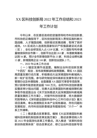 XX区科技创新局2022年工作总结和2023年工作计划（20221201）