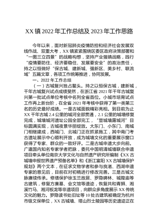 XX镇2022年工作总结及2023年工作思路（20221130）