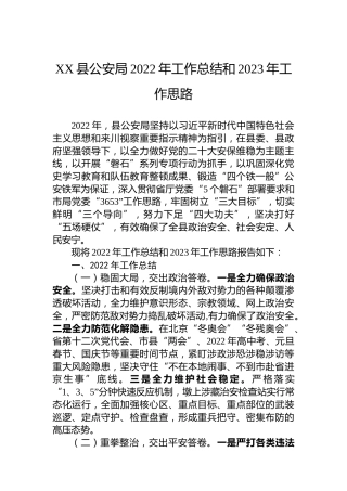 XX县公安局2022年工作总结和2023年工作思路（20221115）