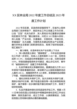 XX区林业局2022年度工作总结及2023年度工作计划(20221025)