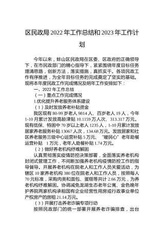 区民政局2022年工作总结和2023年工作计划(20221025)