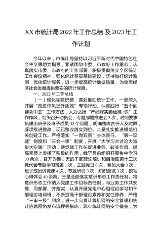 XX市统计局2022年工作总结 及2023年工作计划(20221020)