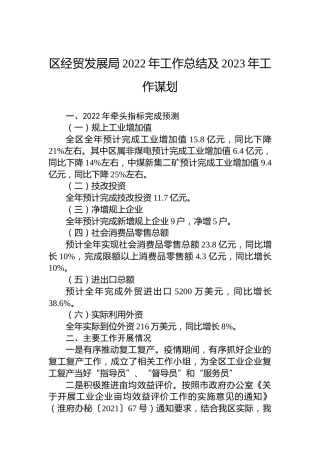 区经贸发展局2022年工作总结及2023年工作谋划(20221018)