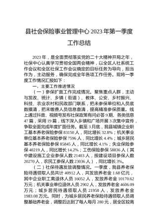 县社会保险事业管理中心2023年第一季度工作总结（20230425）