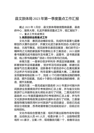 县文旅体局2023年第一季度重点工作汇报(20230418)