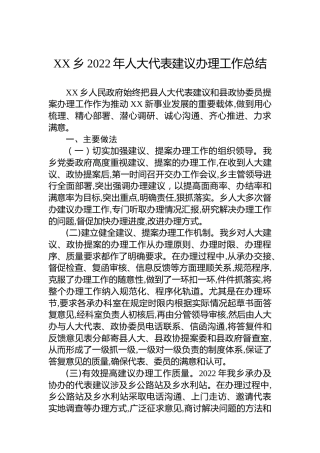 XX乡2022年人大代表建议办理工作总结（20221109）