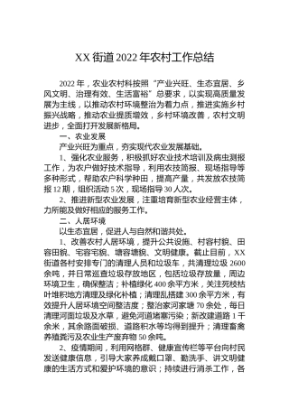 XX街道2022年农村工作总结(20221031)
