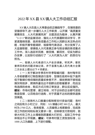 2022年XX县XX镇人大工作总结汇报（20221018）