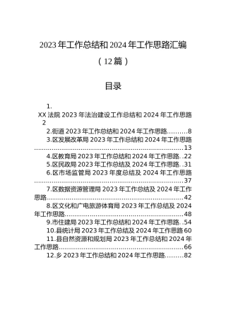 2023年工作总结和2024年工作思路汇编（12篇）