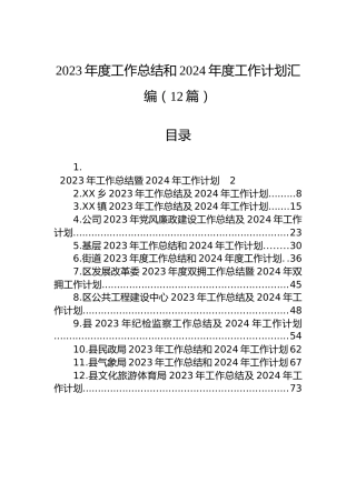 2023年度工作总结和2024年度工作计划汇编（12篇）