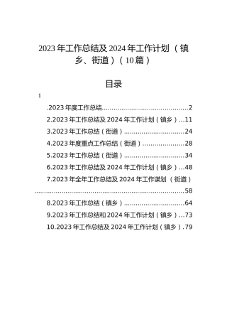 2023年工作总结及2024年工作计划 （镇乡、街道）（10篇）