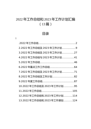2022年工作总结和2023年工作计划汇编（13篇）