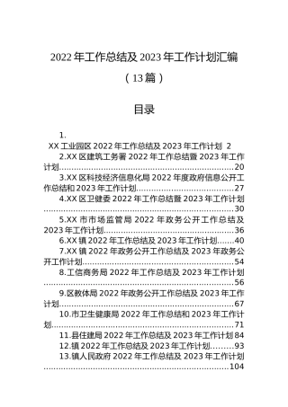 2022年工作总结及2023年工作计划汇编（13篇）