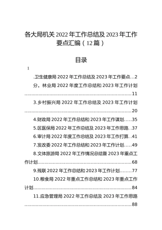 各大局机关2022年工作总结及2023年工作要点汇编（12篇）