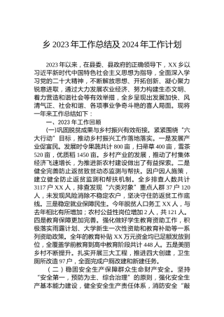 乡2023年工作总结及2024年工作计划 (3)