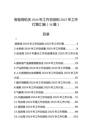 各级局机关2024年工作总结和2025年工作打算汇编（16篇）