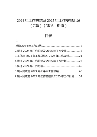 2024年工作总结及2025年工作安排汇编（7篇）（镇乡、街道）