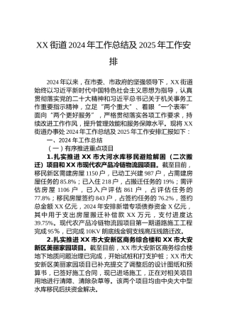 XX街道2024年工作总结及2025年工作安排（2）