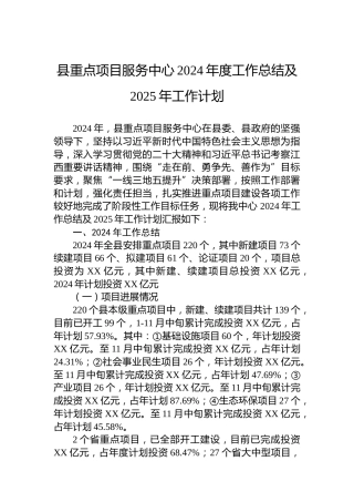 县重点项目服务中心2024年度工作总结及2025年工作计划