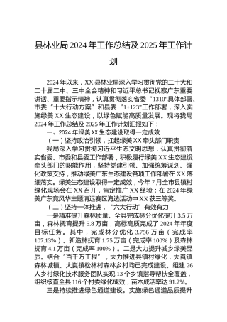 县林业局2024年工作总结及2025年工作计划