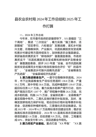 县农业农村局2024年工作总结和2025年工作打算