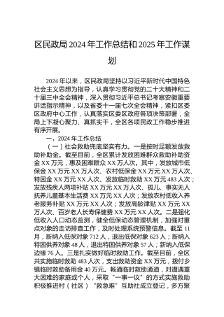 区民政局2024年工作总结和2025年工作谋划