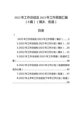 2022年工作总结及2023年工作思路汇编（8篇）（镇乡、街道）