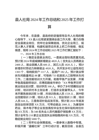 县人社局2024年工作总结和2025年工作打算