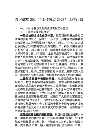 县民政局2024年工作总结2025年工作计划