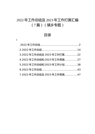2022年工作总结及2023年工作打算汇编（7篇）（镇乡专题）
