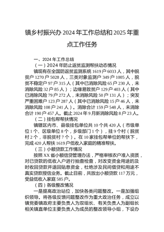 镇乡村振兴办2024年工作总结和2025年重点工作任务