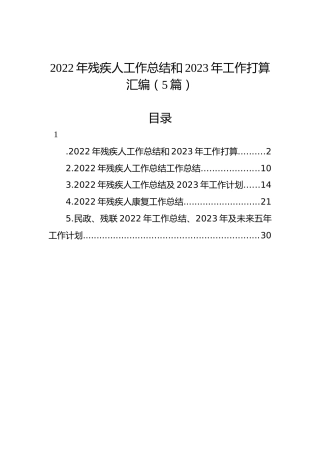 2022年残疾人工作总结和2023年工作打算汇编（5篇）