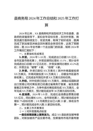 县商务局2024年工作总结和2025年工作打算