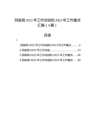 民政局2022年工作总结和2023年工作重点汇编（4篇）