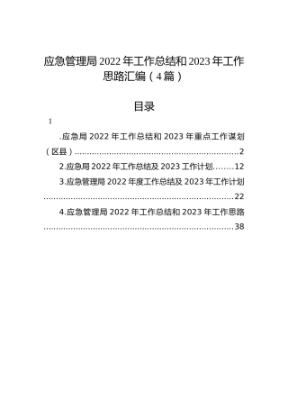 应急管理局2022年工作总结和2023年工作思路汇编（4篇）