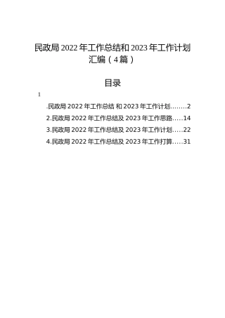 民政局2022年工作总结和2023年工作计划汇编（4篇）
