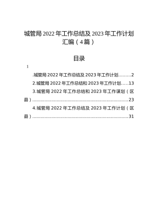城管局2022年工作总结及2023年工作计划汇编（4篇）