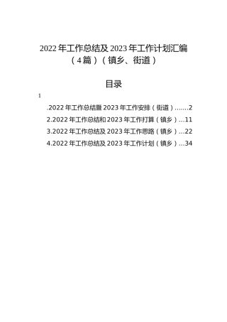 2022年工作总结及2023年工作计划汇编（4篇）（镇乡、街道）