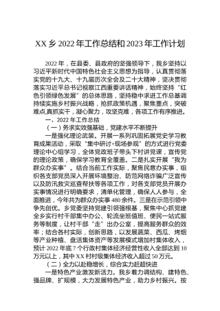 XX乡2022年工作总结和2023年工作计划 (3)