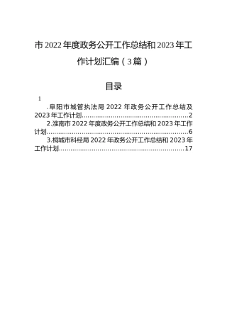 市2022年度政务公开工作总结和2023年工作计划汇编（3篇）