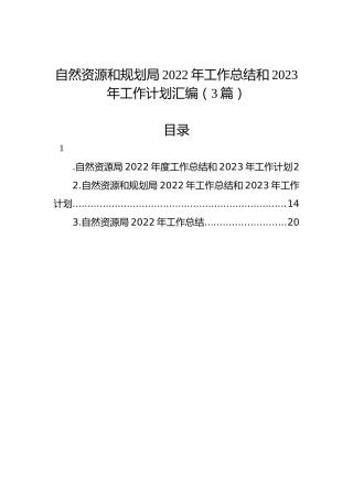 自然资源和规划局2022年工作总结和2023年工作计划汇编（3篇）