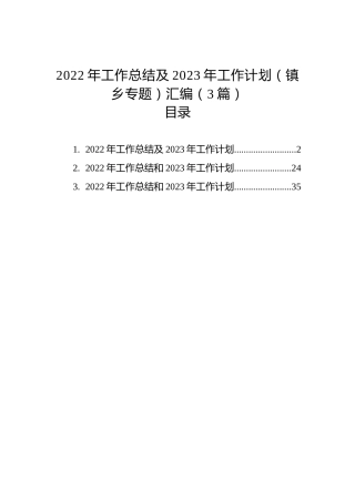 2022年工作总结及2023年工作计划（镇乡专题）汇编（3篇）
