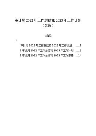 审计局2022年工作总结和2023年工作计划（3篇）