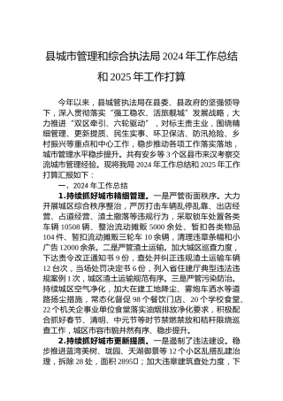 县城市管理和综合执法局2024年工作总结和2025年工作打算