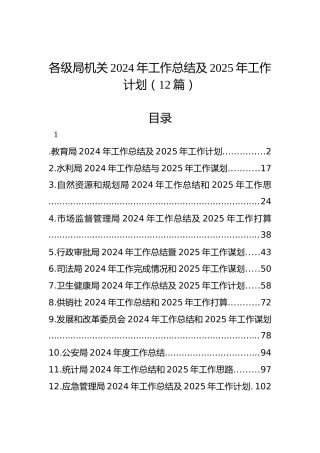 各级局机关2024年工作总结及2025年工作计划（12篇）