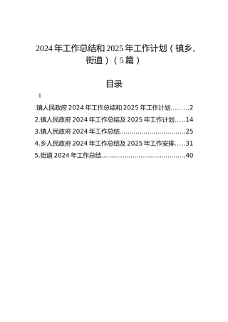 2024年工作总结和2025年工作计划（镇乡、街道）（5篇）